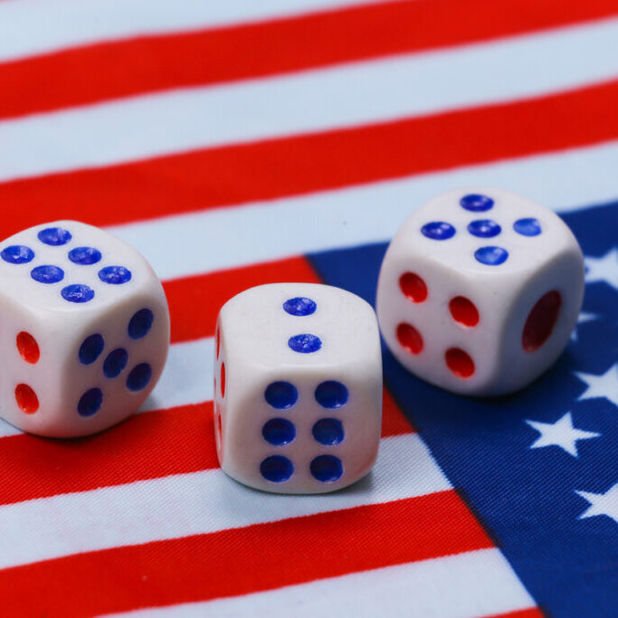 Dice on the background of the USA Flag. US Presidential Election Concept