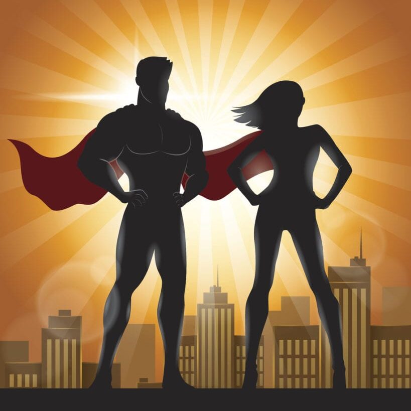 Man and woman superhero silhouette.